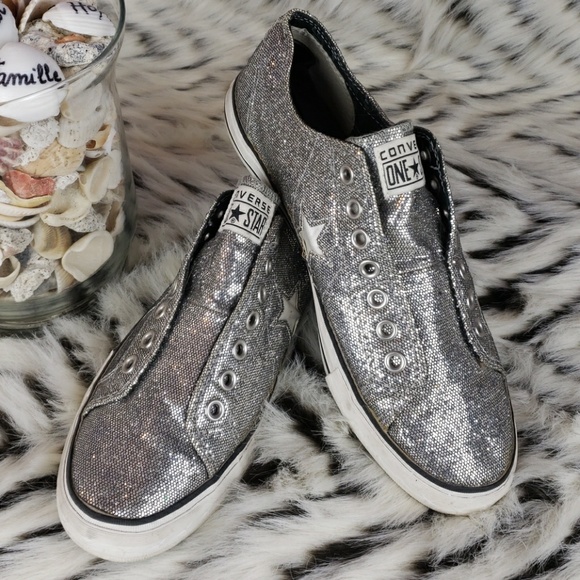 Converse Shoes - Converse Silver Glitter Bling Shoes Size 11